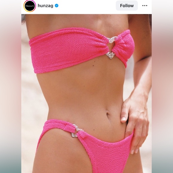 NWT Hunza g nicole embellished crinkle bikini in hot pinkl - Picture 4 of 9